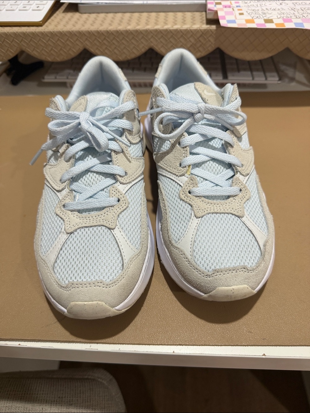Nike Women's Light Blue and Beige Mesh Lace-Up Sneakers